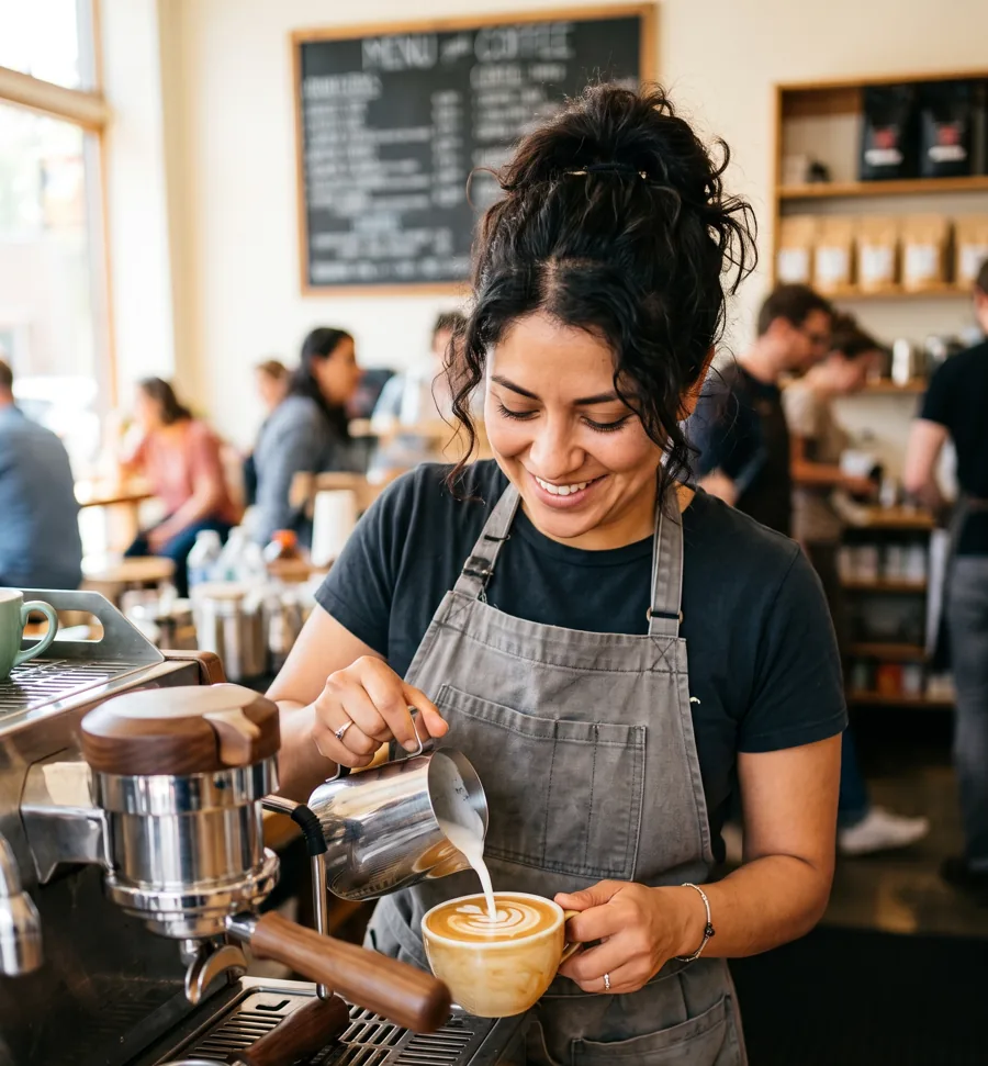 A barista at work, earning tasks / shift points