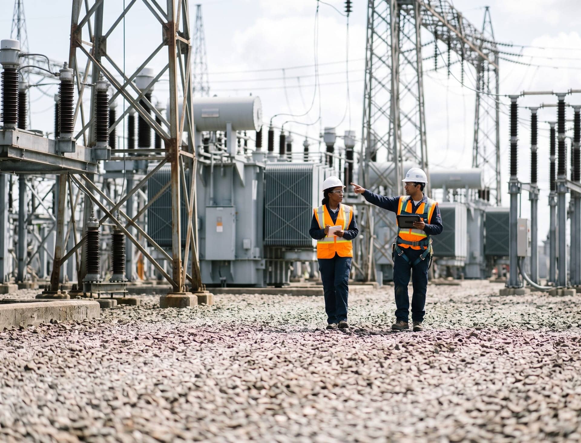 A utility crew closing out work at an electrical cabinet