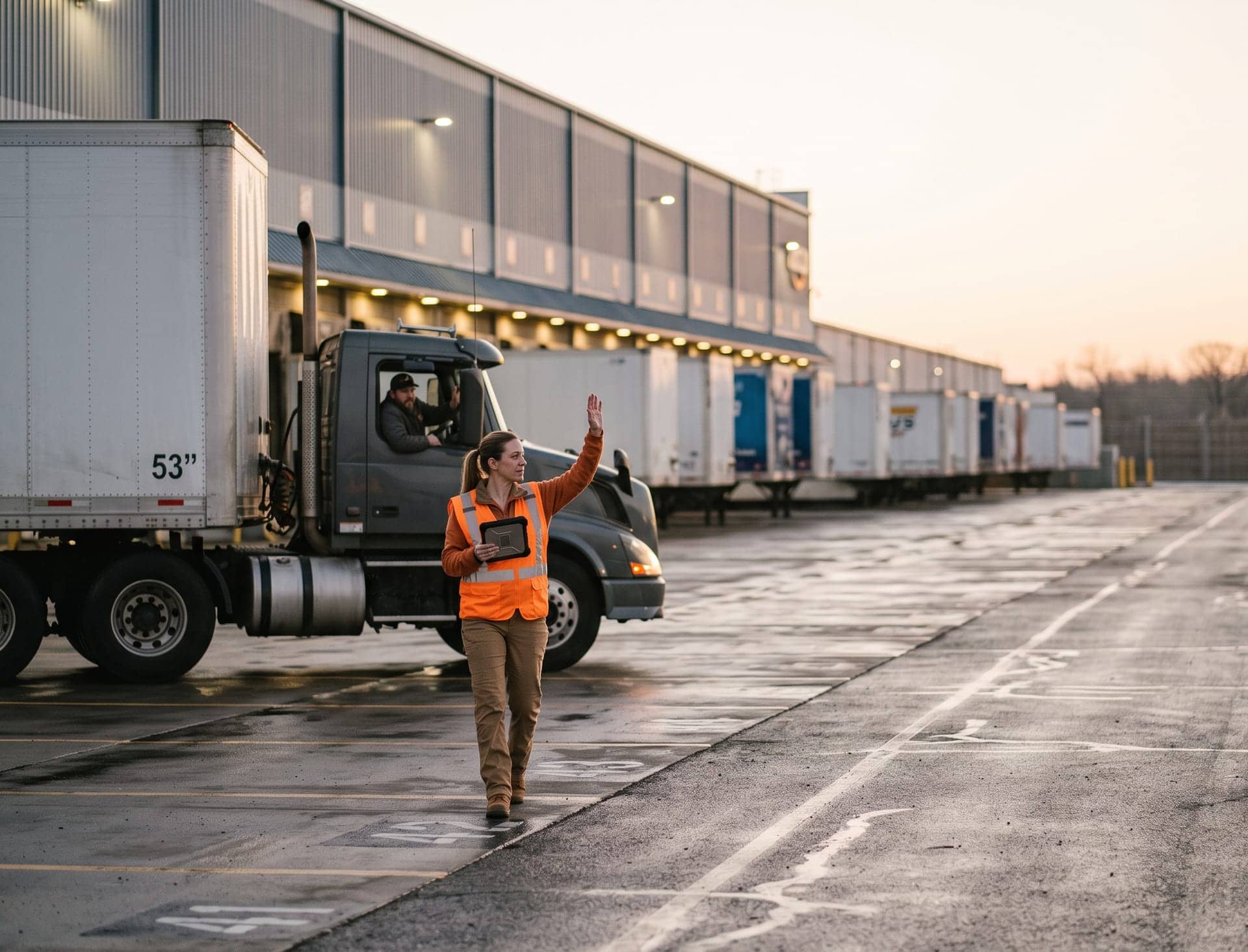 A warehouse associate scanning a package beside tall storage racks