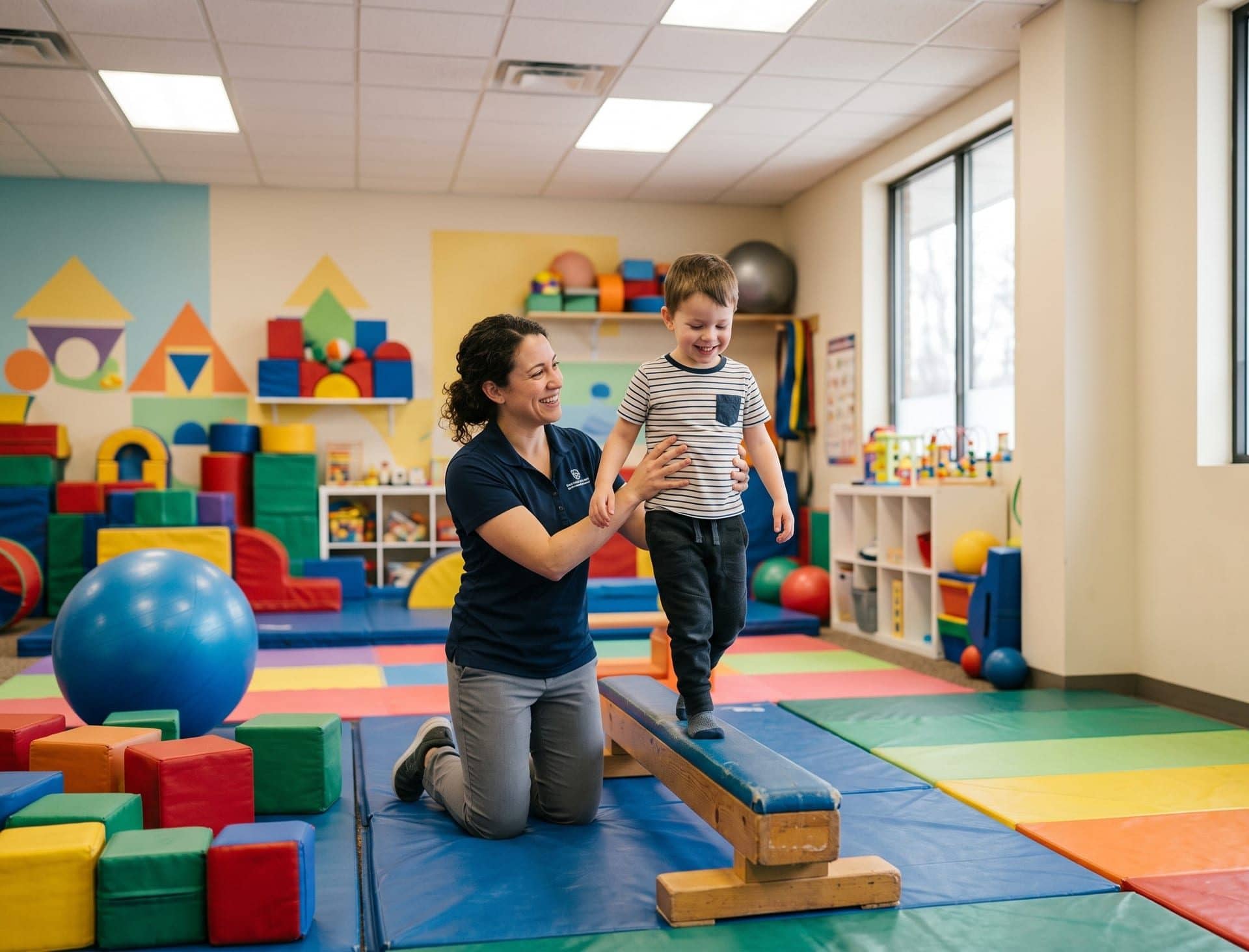 A pediatric therapist working with a young child