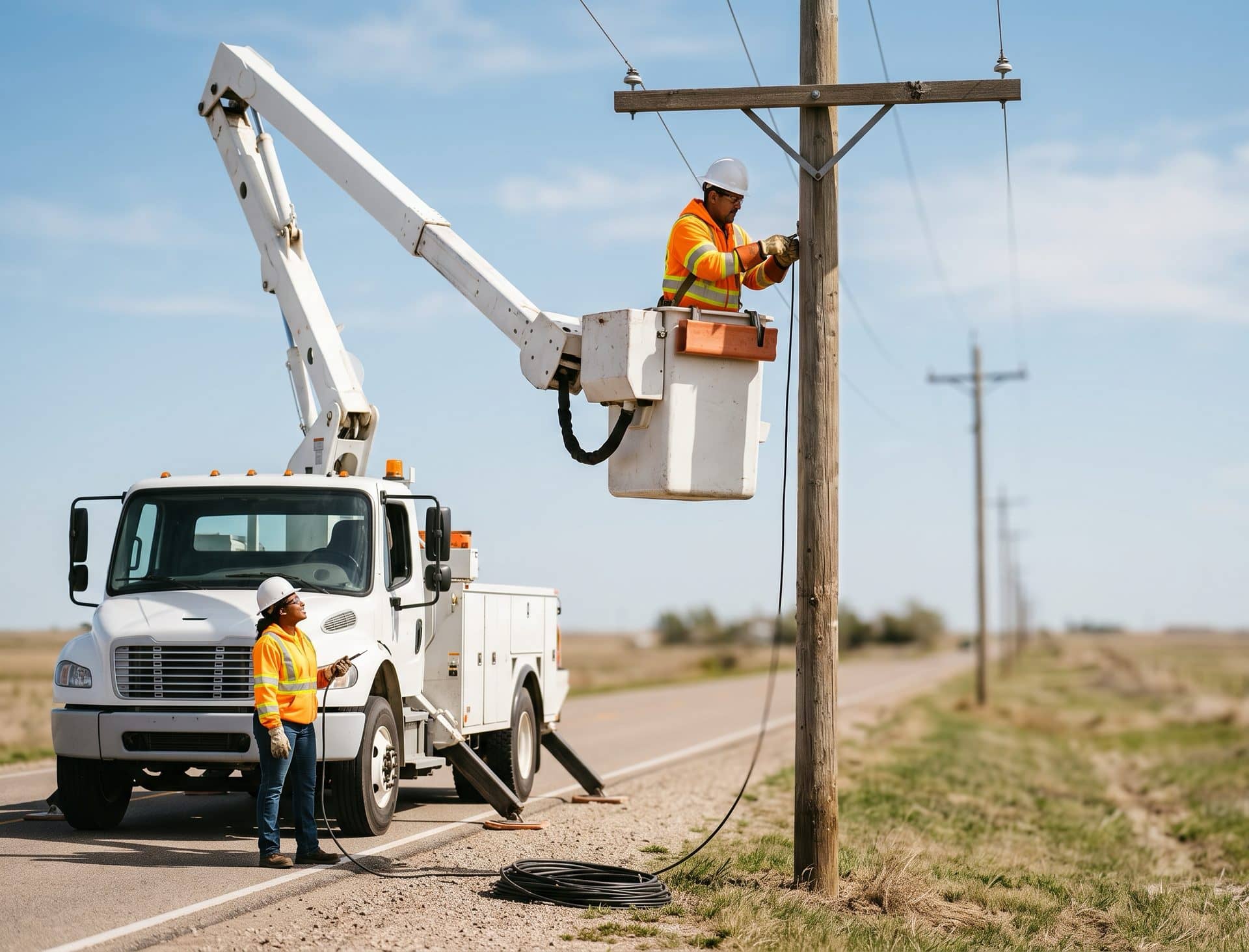 A utility crew closing out work at an electrical cabinet