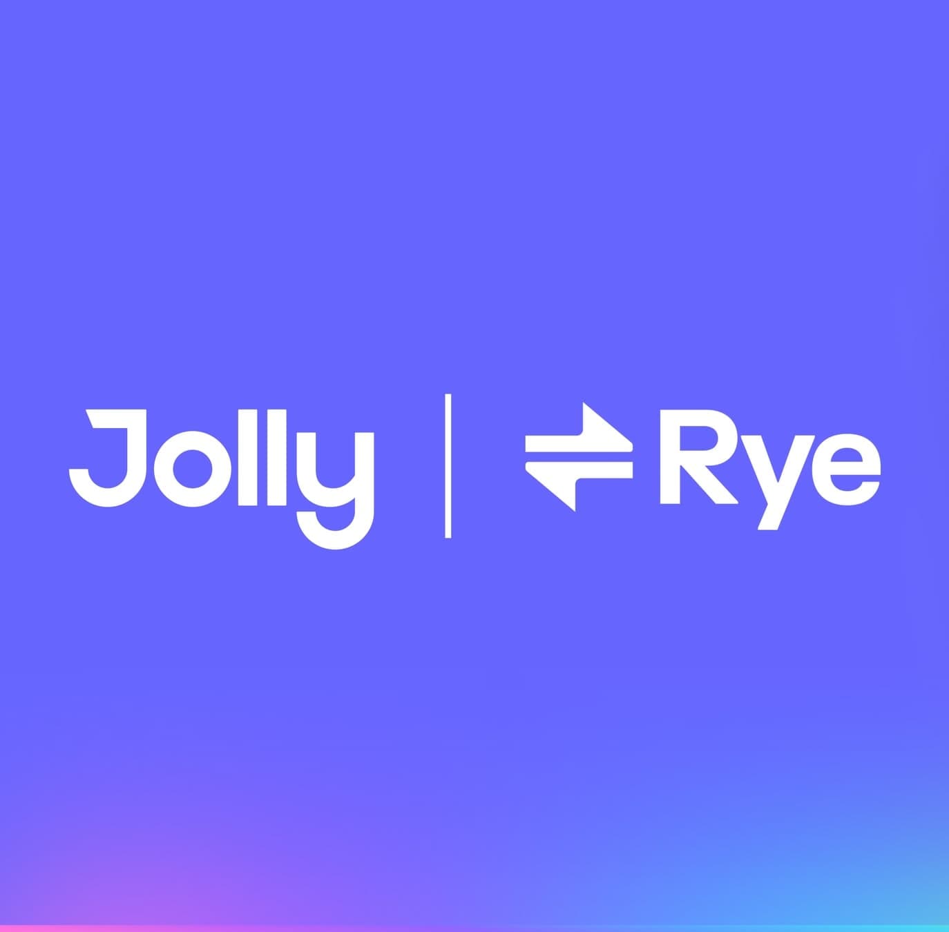 The Jolly and Rye wordmarks side by side, separated by a rule and an exchange arrow, on a violet ground.
